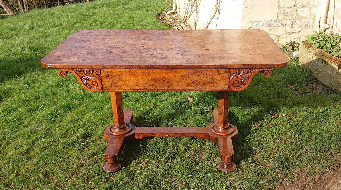 Great Colour Burr Oak Freestanding Antique 19th Century Library Table