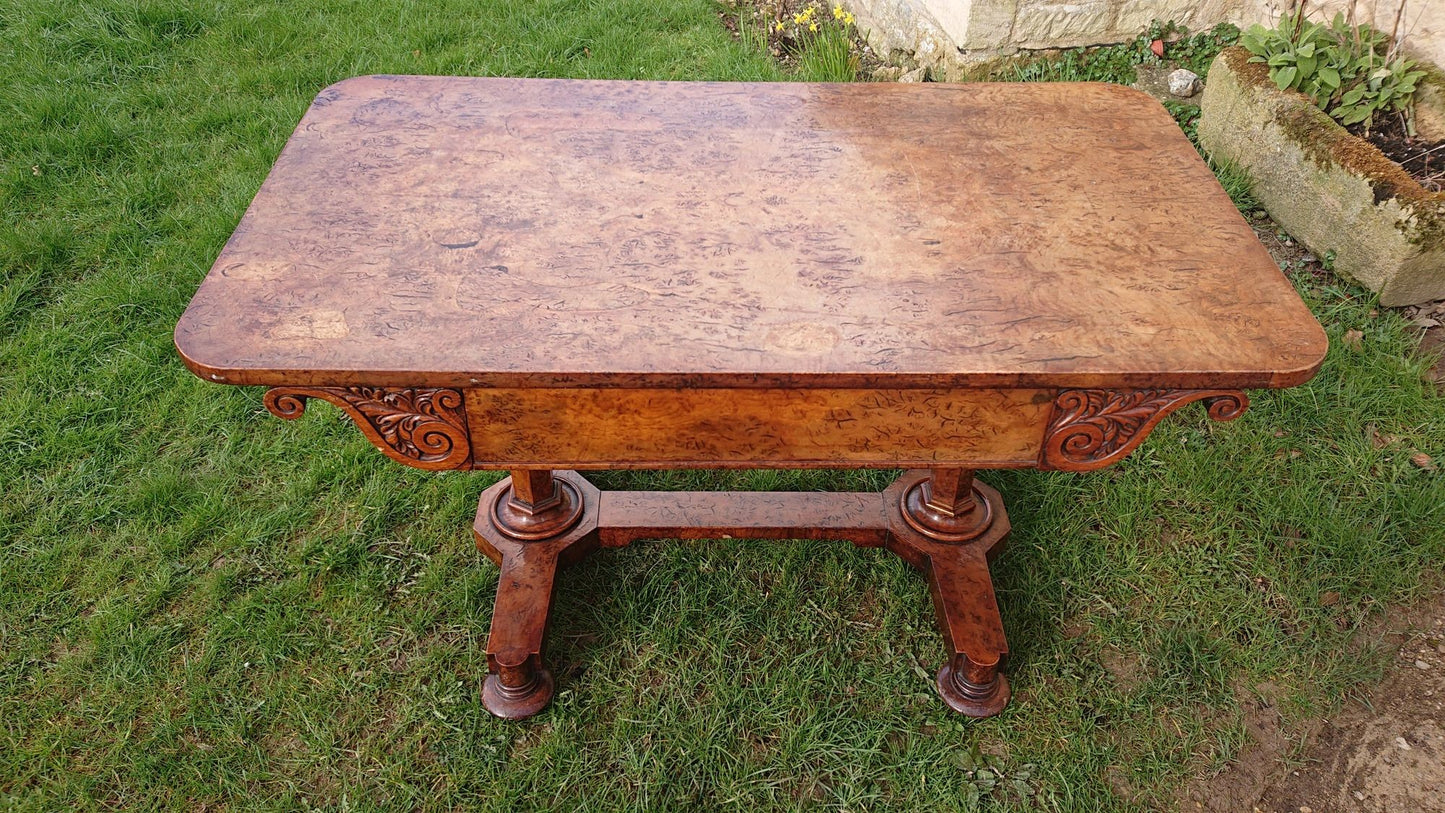 Great Colour Burr Oak Freestanding Antique 19th Century Library Table