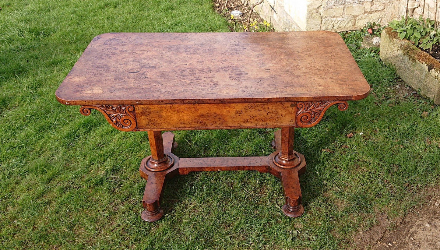 Great Colour Burr Oak Freestanding Antique 19th Century Library Table