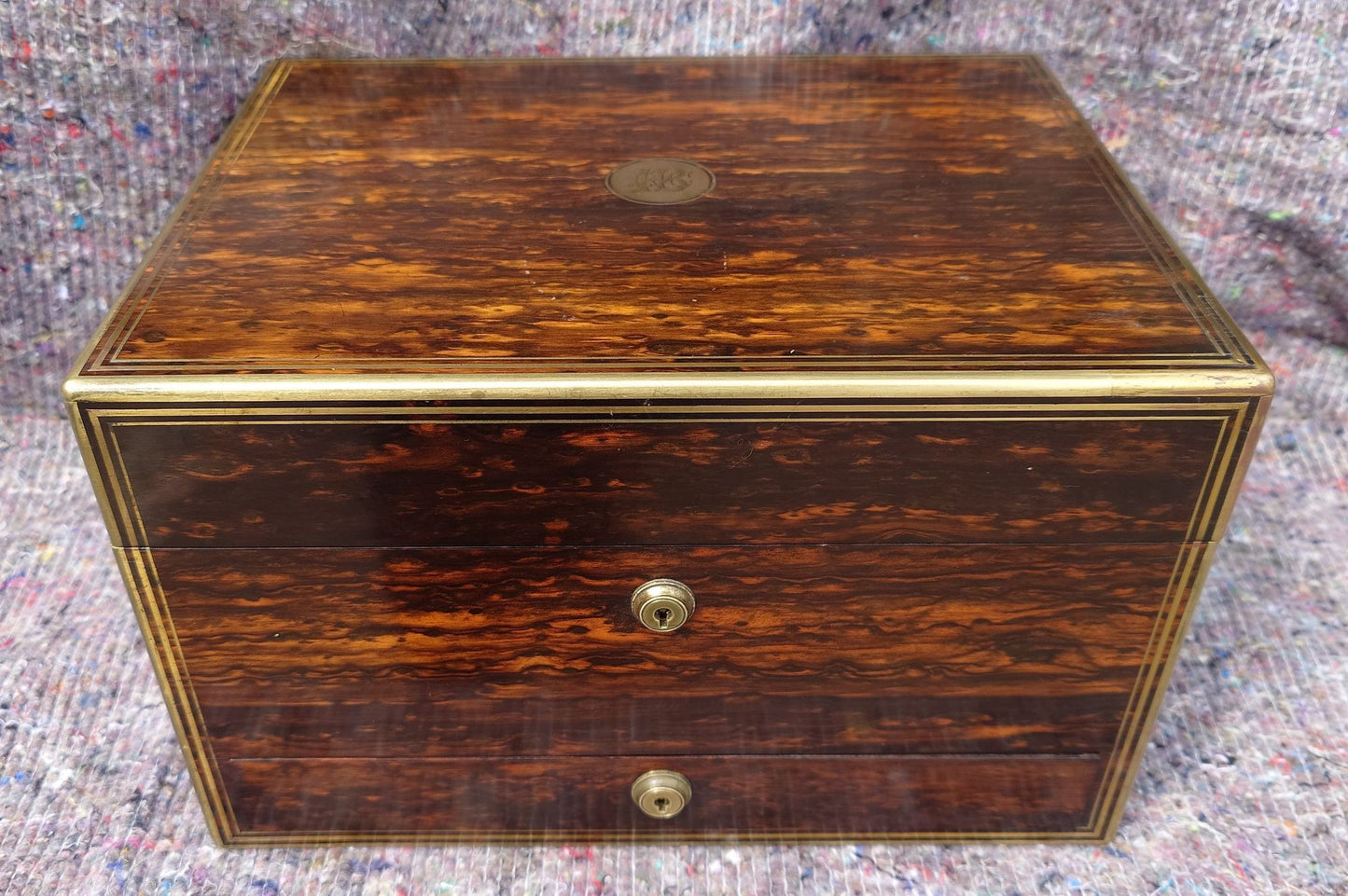 Nineteenth Century Coromandel Vanity Case Dressing Box made by H Mitchell of 168 Oxford Street London