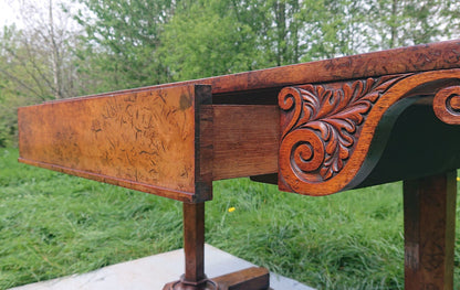 Great Colour Burr Oak Freestanding Antique 19th Century Library Table