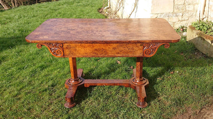 Great Colour Burr Oak Freestanding Antique 19th Century Library Table