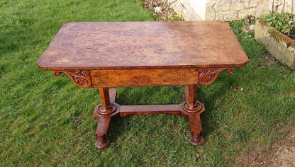 Great Colour Burr Oak Freestanding Antique 19th Century Library Table