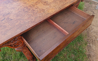 Great Colour Burr Oak Freestanding Antique 19th Century Library Table