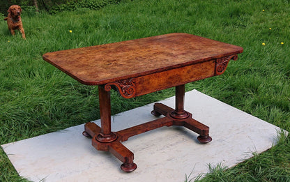 Great Colour Burr Oak Freestanding Antique 19th Century Library Table