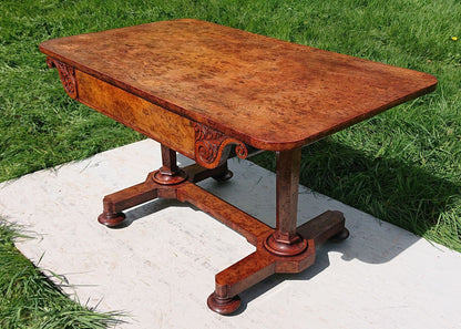 Great Colour Burr Oak Freestanding Antique 19th Century Library Table