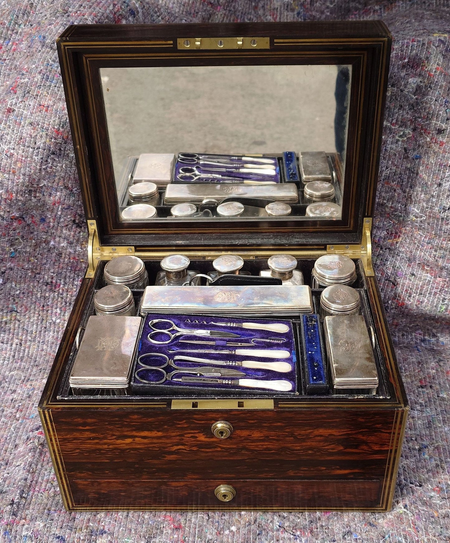 Nineteenth Century Coromandel Vanity Case Dressing Box made by H Mitchell of 168 Oxford Street London