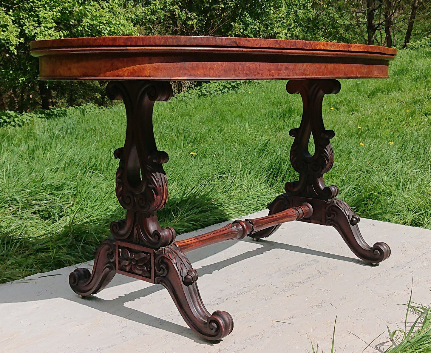 19th Century Pollard Oak Library Table by Williams and Gibton of Dublin