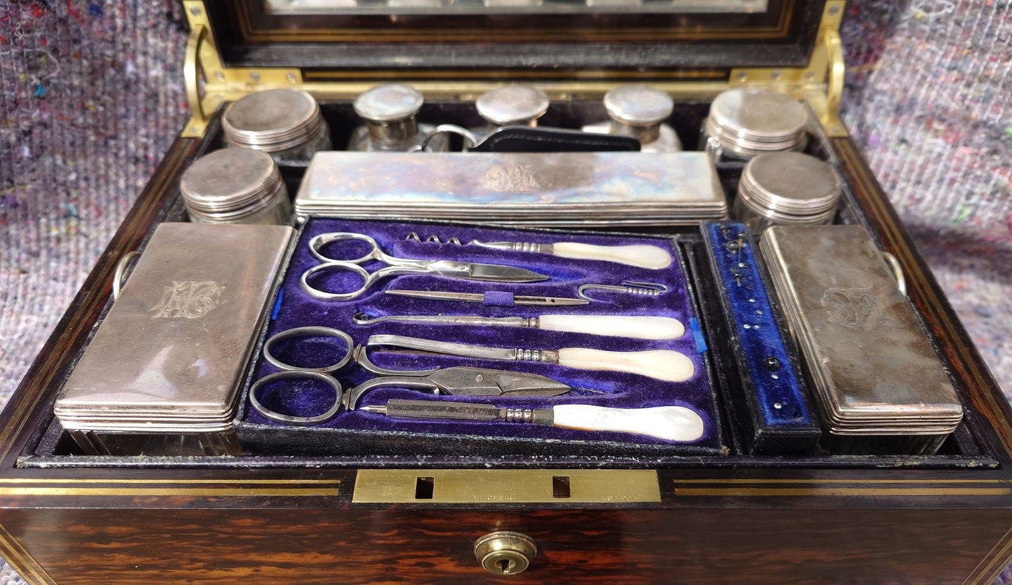 Nineteenth Century Coromandel Vanity Case Dressing Box made by H Mitchell of 168 Oxford Street London